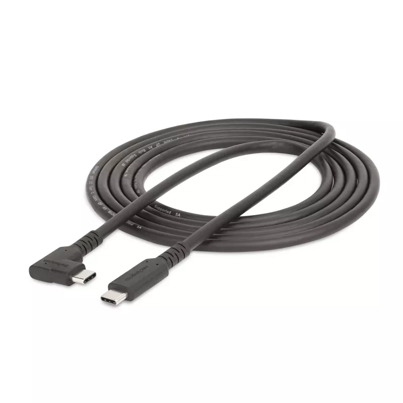 StarTech.com Cable USB-C de 2 m, en ángulo, USB 5Gbps, 100W (5A) Power Delivery, 4K 60Hz DP Alt Mode, cable USB-C robusto – compatible con Thunderbolt