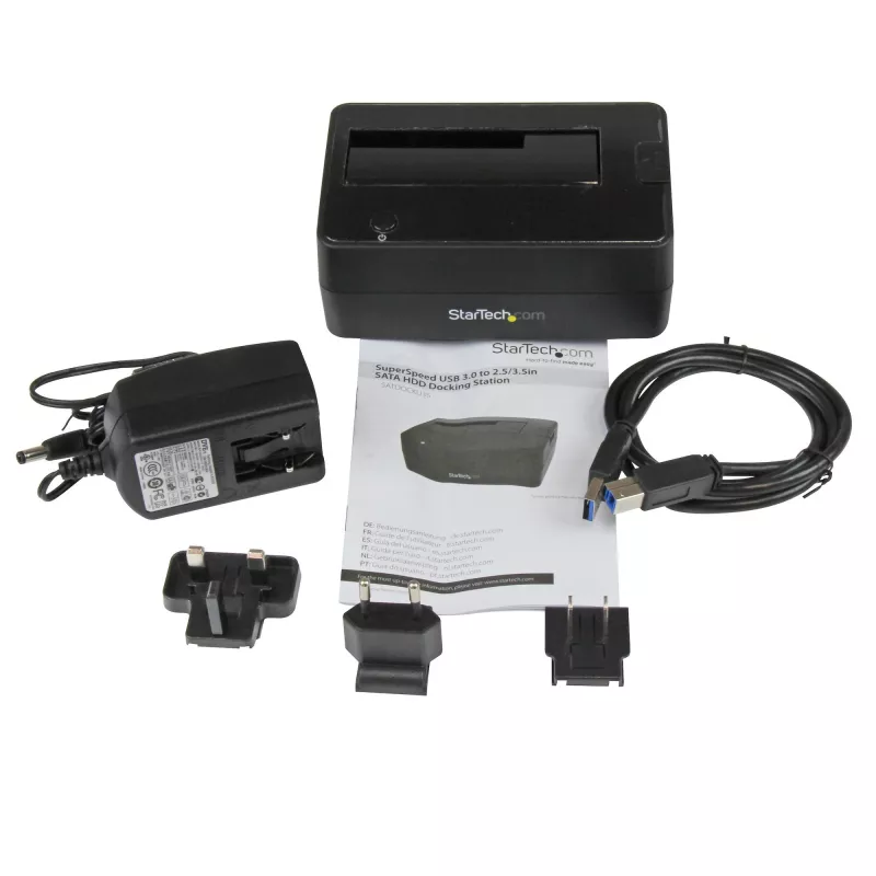 StarTech.com Base de acoplamiento para disco duro USB 3.0 a SATA de una bahía, base para disco duro USB 3.0 (5 Gbit/s), base de acoplamiento externa para HDD/SSD SATA I/II/III de 2,5/3,5 pulgadas, inserción de disco duro de carga superior