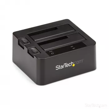 StarTech.com Base de acoplamiento para disco duro USB 3.2 Gen 2 a SATA de doble bahía, base para disco duro USB 10 Gbps, base de acoplamiento externa para SSD/HDD SATA I/II/III de 2,5/3,5 pulgadas, inserción de disco duro hot-swap, carga superior