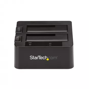 StarTech.com Base de acoplamiento para disco duro USB 3.2 Gen 2 a SATA de doble bahía, base para disco duro USB 10 Gbps, base de acoplamiento externa para SSD/HDD SATA I/II/III de 2,5/3,5 pulgadas, inserción de disco duro hot-swap, carga superior