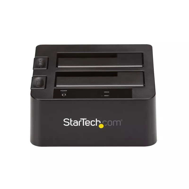 StarTech.com Base de acoplamiento para disco duro USB 3.2 Gen 2 a SATA de doble bahía, base para disco duro USB 10 Gbps, base de acoplamiento externa para SSD/HDD SATA I/II/III de 2,5/3,5 pulgadas, inserción de disco duro hot-swap, carga superior