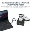 StarTech.com Base de acoplamiento para disco duro USB 3.2 Gen 2 a SATA de doble bahía, base para disco duro USB 10 Gbps, base de acoplamiento externa para SSD/HDD SATA I/II/III de 2,5/3,5 pulgadas, inserción de disco duro hot-swap, carga superior