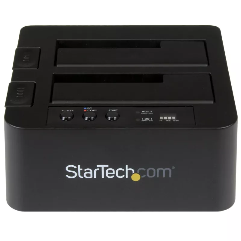 StarTech.com Duplicador de discos duros autónomo, clonador/copiador de HDD/SSD de doble bahía, base de acoplamiento USB 3.1 (10 Gbit/s) a SATA III HDD/SSD, base duplicadora de discos duros, clonador de discos duros
