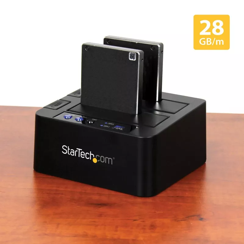 StarTech.com Duplicador de discos duros autónomo, clonador/copiador de HDD/SSD de doble bahía, base de acoplamiento USB 3.1 (10 Gbit/s) a SATA III HDD/SSD, base duplicadora de discos duros, clonador de discos duros