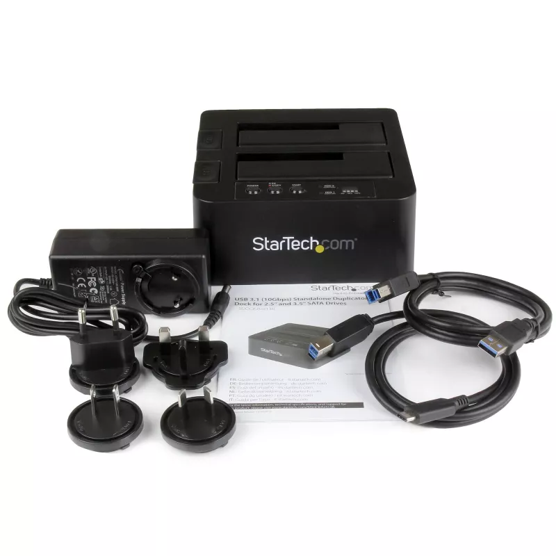 StarTech.com Duplicador de discos duros autónomo, clonador/copiador de HDD/SSD de doble bahía, base de acoplamiento USB 3.1 (10 Gbit/s) a SATA III HDD/SSD, base duplicadora de discos duros, clonador de discos duros