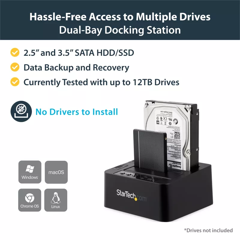 StarTech.com Duplicador de discos duros autónomo, clonador/copiador de HDD/SSD de doble bahía, base de acoplamiento USB 3.1 (10 Gbit/s) a SATA III HDD/SSD, base duplicadora de discos duros, clonador de discos duros