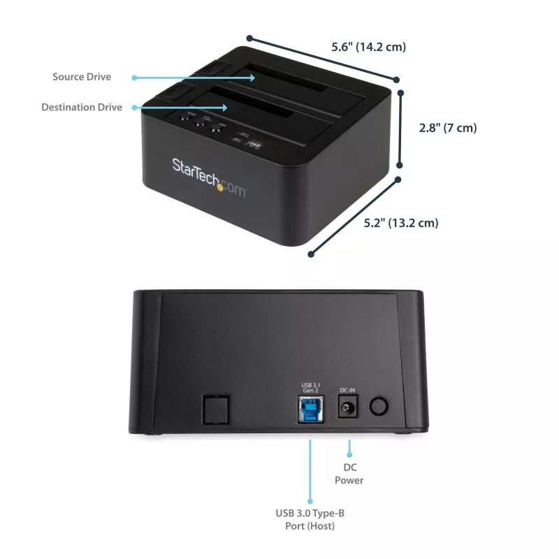 StarTech.com Duplicador de discos duros autónomo, clonador/copiador de HDD/SSD de doble bahía, base de acoplamiento USB 3.1 (10 Gbit/s) a SATA III HDD/SSD, base duplicadora de discos duros, clonador de discos duros