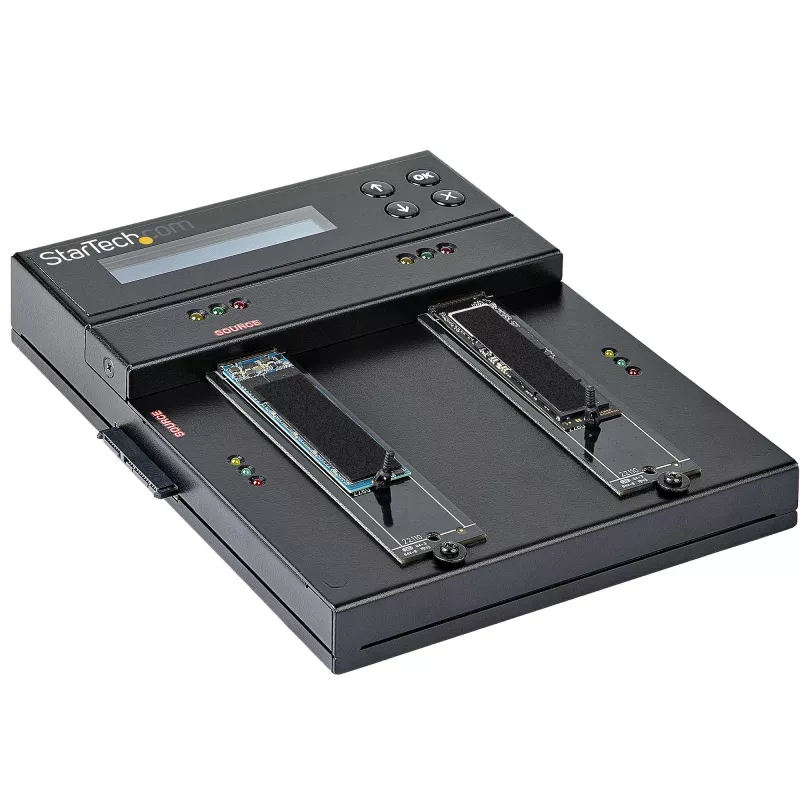 StarTech.com Duplicador y borrador autónomo de M.2 SATA y M.2 NVMe - Clonador/borrador de HDD/SSD para M.2 PCIe AHCI/NVMe, M.2 SATA, unidades SATA de 2,5/3,5 pulgadas - Borrador/duplicador de discos duros externo, TAA