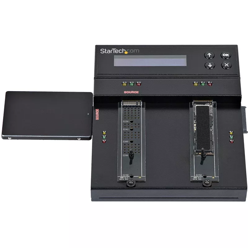 StarTech.com Duplicador y borrador autónomo de M.2 SATA y M.2 NVMe - Clonador/borrador de HDD/SSD para M.2 PCIe AHCI/NVMe, M.2 SATA, unidades SATA de 2,5/3,5 pulgadas - Borrador/duplicador de discos duros externo, TAA