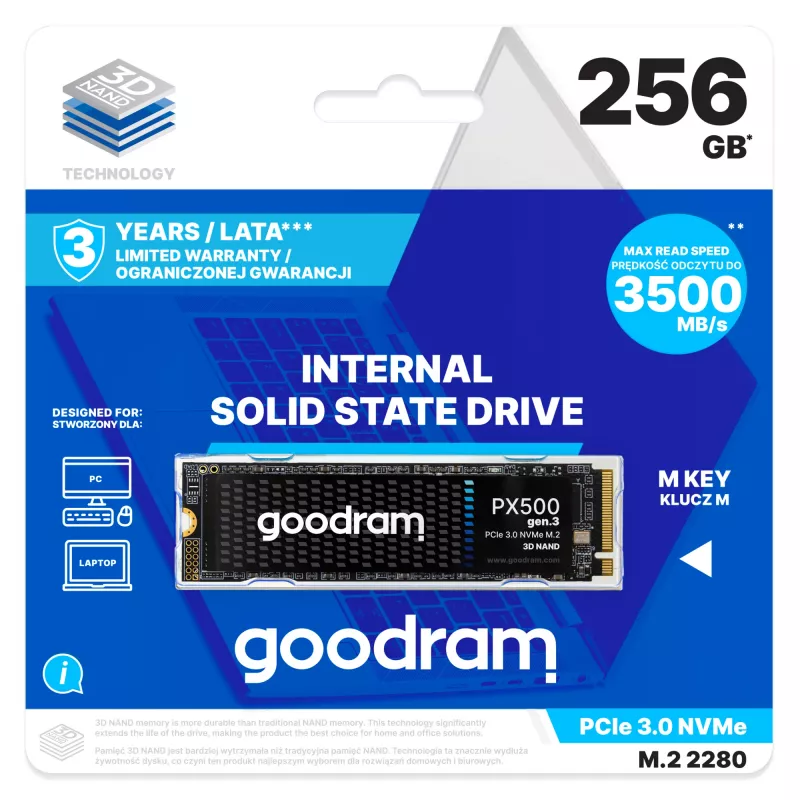 Unidad de estado sólido interna Goodram PX500 GEN.3 SSDPR-PX500-256-80-G3 256 GB M.2 PCI Express 3.0 NVMe 3D NAND