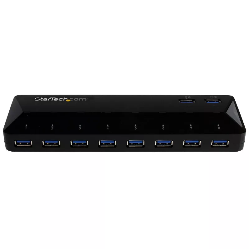 Hub USB 3.0 de 10 puertos StarTech.com con puertos de carga y sincronización – 2 puertos de 1,5 A~Hub USB 3.0 de 10 puertos con puertos de carga y sincronización – 5 Gbit/s – 2 puertos de 1,5 A