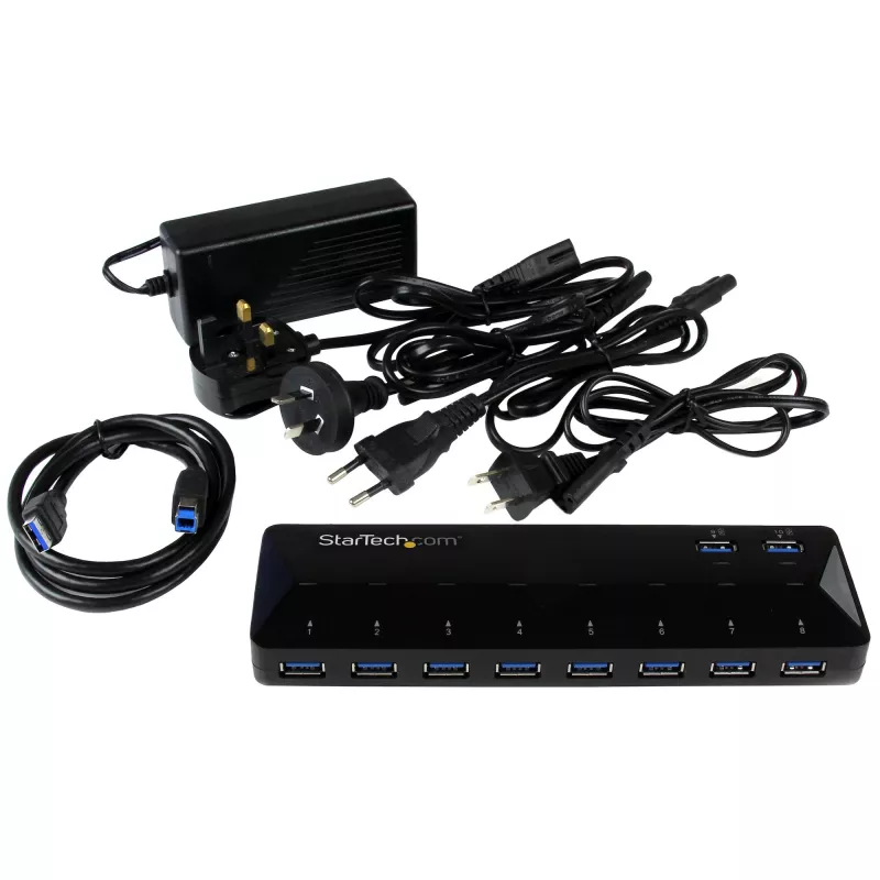 Hub USB 3.0 de 10 puertos StarTech.com con puertos de carga y sincronización – 2 puertos de 1,5 A~Hub USB 3.0 de 10 puertos con puertos de carga y sincronización – 5 Gbit/s – 2 puertos de 1,5 A
