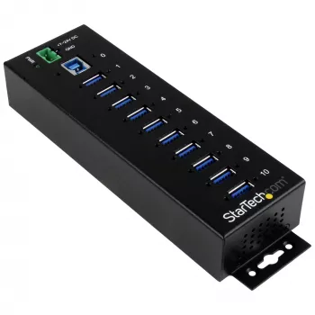 Hub USB 3.0 industrial de 10 puertos StarTech.com – Protección ESD y contra sobretensión~Hub USB 3.0 de 10 puertos – 5 Gbit/s – Hub USB-A industrial de metal con protección ESD y contra sobretensión – Montaje en carril DIN, pared o escritorio – Hub de expansión USB conforme a TAA