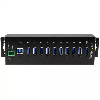 Hub USB 3.0 industrial de 10 puertos StarTech.com – Protección ESD y contra sobretensión~Hub USB 3.0 de 10 puertos – 5 Gbit/s – Hub USB-A industrial de metal con protección ESD y contra sobretensión – Montaje en carril DIN, pared o escritorio – Hub de expansión USB conforme a TAA
