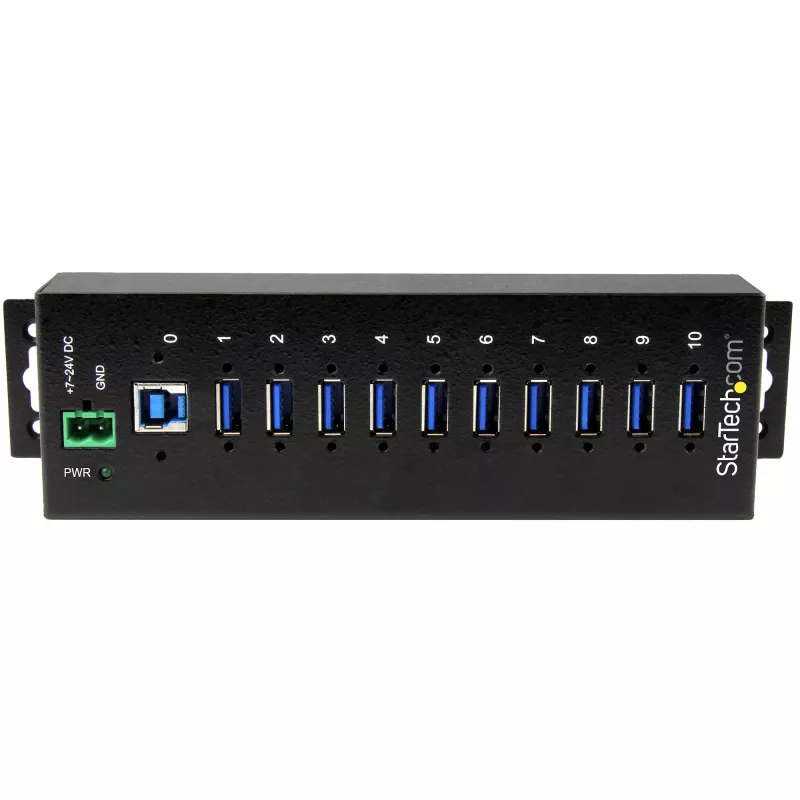 Hub USB 3.0 industrial de 10 puertos StarTech.com – Protección ESD y contra sobretensión~Hub USB 3.0 de 10 puertos – 5 Gbit/s – Hub USB-A industrial de metal con protección ESD y contra sobretensión – Montaje en carril DIN, pared o escritorio – Hub de expansión USB conforme a TAA