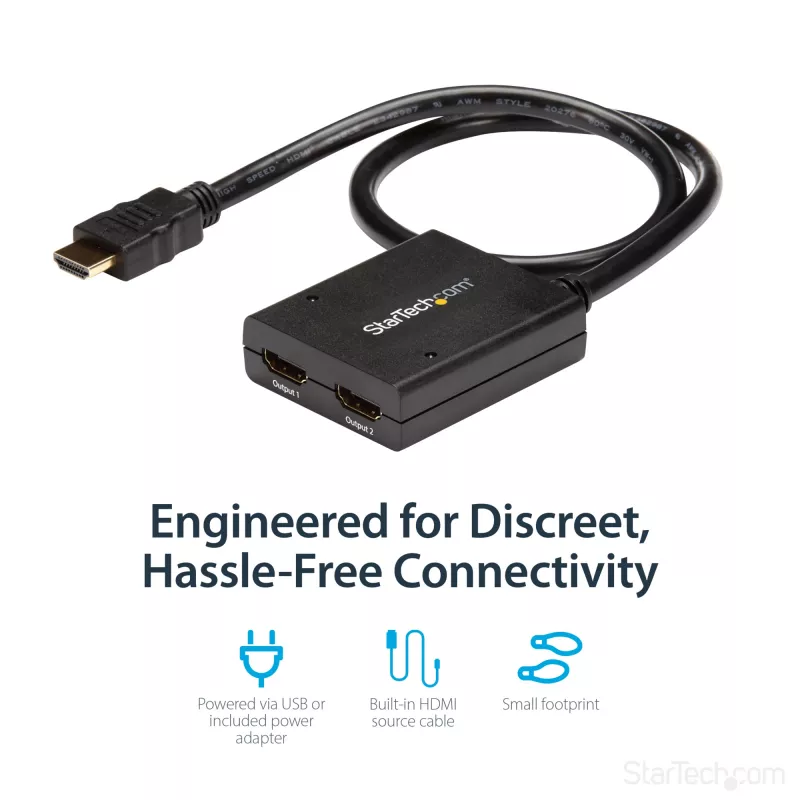 Splitter de vídeo HDMI de 2 puertos 4K StarTech.com – Splitter HDMI 1x2 – Alimentación por USB o fuente de alimentación – 4K 30 Hz