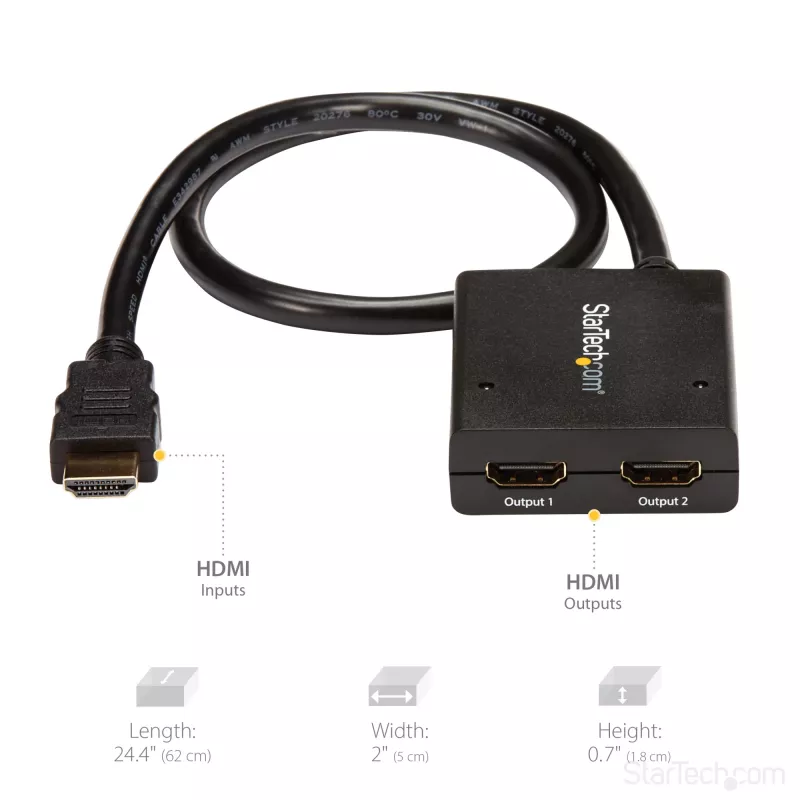 Splitter de vídeo HDMI de 2 puertos 4K StarTech.com – Splitter HDMI 1x2 – Alimentación por USB o fuente de alimentación – 4K 30 Hz