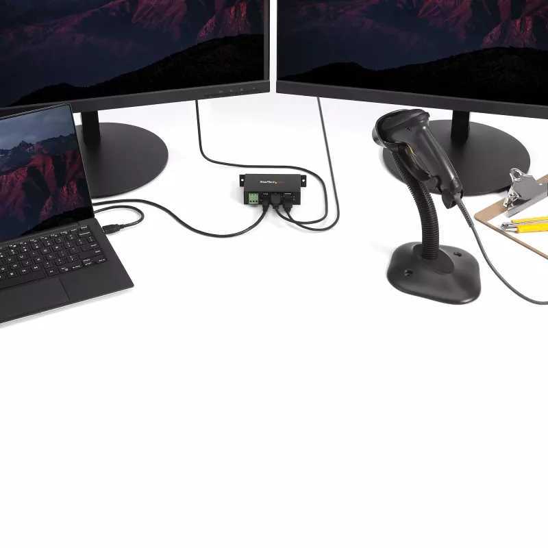 Hub USB 2.0 de 4 puertos StarTech.com - Hub USB-A industrial de metal - Montaje en carril DIN, pared o escritorio - Hub de datos USB - Hub de expansión USB conforme a TAA