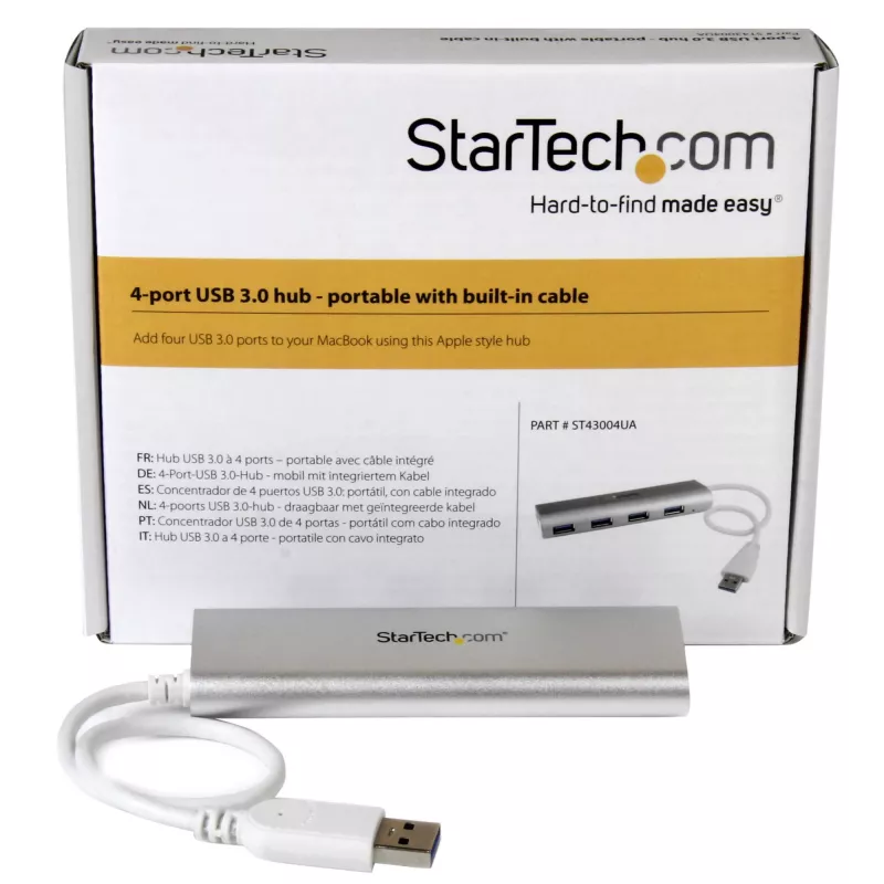 Hub USB de 4 puertos StarTech.com, USB A a 4 conectores USB-A, USB 5 Gbit/s, diseño robusto, alimentado por bus, hub USB 3.0 portátil para portátil