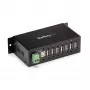 StarTech.com ST7200USBM hub USB 2.0 industrial de 7 puertos, carcasa metálica, protección ESD y contra sobretensiones, montaje en carril DIN/pared/escritorio, 7–24 V DC, conforme con TAA, negro