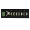 StarTech.com ST7200USBM hub USB 2.0 industrial de 7 puertos, carcasa metálica, protección ESD y contra sobretensiones, montaje en carril DIN/pared/escritorio, 7–24 V DC, conforme con TAA, negro