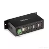StarTech.com ST7200USBM hub USB 2.0 industrial de 7 puertos, carcasa metálica, protección ESD y contra sobretensiones, montaje en carril DIN/pared/escritorio, 7–24 V DC, conforme con TAA, negro