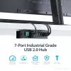 StarTech.com ST7200USBM hub USB 2.0 industrial de 7 puertos, carcasa metálica, protección ESD y contra sobretensiones, montaje en carril DIN/pared/escritorio, 7–24 V DC, conforme con TAA, negro