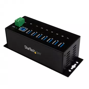 StarTech.com Hub USB 3.0 industrial de 7 puertos con protección ESD~Hub USB 3.0 de 7 puertos (5Gbps) - Hub USB-A industrial de metal con protección ESD y protección contra sobretensiones de 350W - Montaje en carril DIN, pared o mesa - Hub expansor USB conforme a TAA