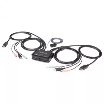 Switch KVM DisplayPort de 2 puertos StarTech.com – 4K 60 Hz – Switch KVM de escritorio compacto de doble puerto UHD DP 1.2 USB con cables de 1,2 m y audio – Alimentado por bus y conmutación remota – MacBook ThinkPad