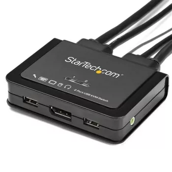 Switch KVM DisplayPort de 2 puertos StarTech.com – 4K 60 Hz – Switch KVM de escritorio compacto de doble puerto UHD DP 1.2 USB con cables de 1,2 m y audio – Alimentado por bus y conmutación remota – MacBook ThinkPad