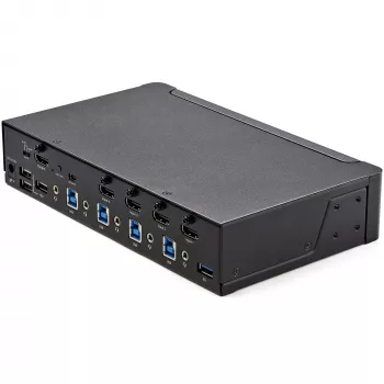 Switch KVM HDMI de 4 puertos StarTech.com – Monitor único 4K 60 Hz Ultra HD HDR – Switch KVM HDMI 2.0 de escritorio con hub USB 3.0 de 2 puertos (5 Gbit/s) y 4x USB 2.0 HID, audio – Conmutación por teclas de acceso rápido – TAA