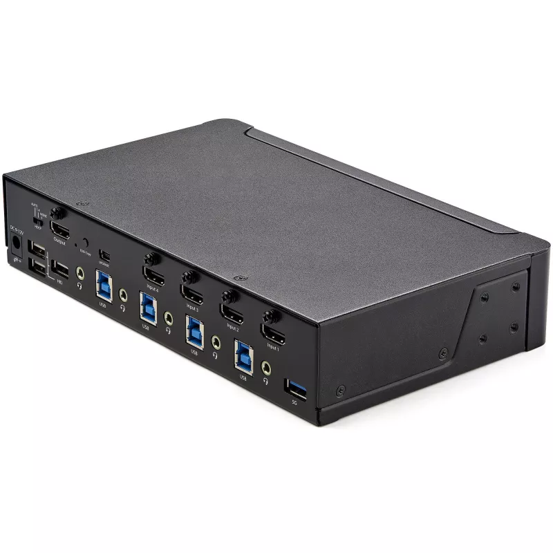 Switch KVM HDMI de 4 puertos StarTech.com – Monitor único 4K 60 Hz Ultra HD HDR – Switch KVM HDMI 2.0 de escritorio con hub USB 3.0 de 2 puertos (5 Gbit/s) y 4x USB 2.0 HID, audio – Conmutación por teclas de acceso rápido – TAA