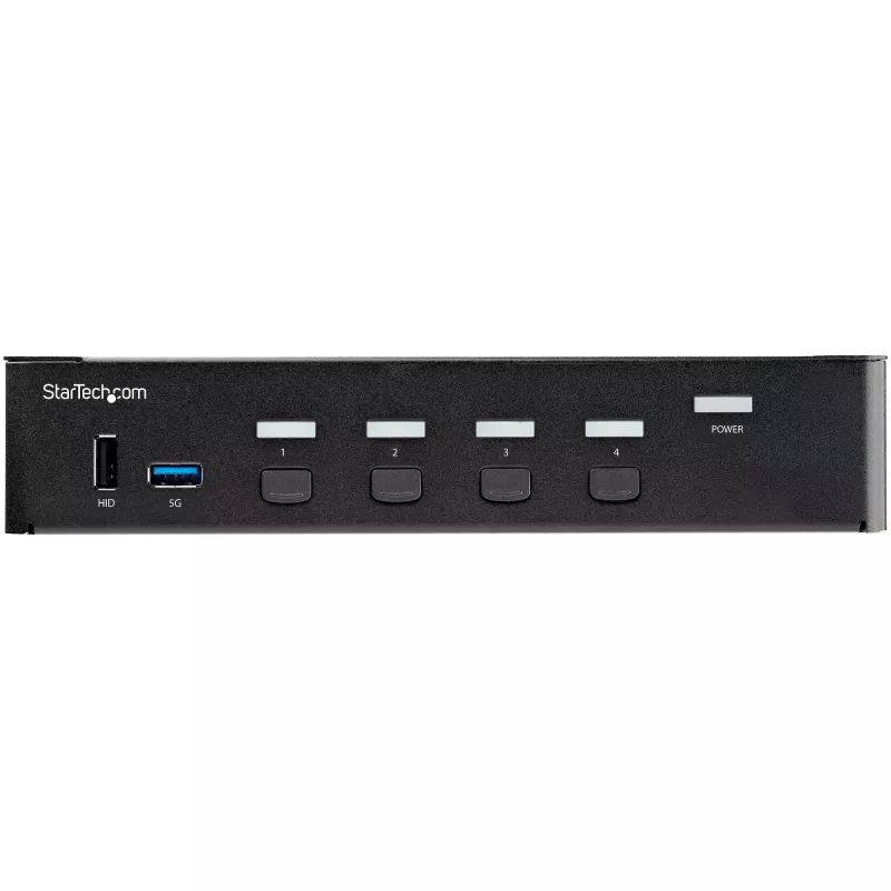 Switch KVM HDMI de 4 puertos StarTech.com – Monitor único 4K 60 Hz Ultra HD HDR – Switch KVM HDMI 2.0 de escritorio con hub USB 3.0 de 2 puertos (5 Gbit/s) y 4x USB 2.0 HID, audio – Conmutación por teclas de acceso rápido – TAA