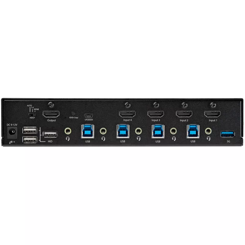 Switch KVM HDMI de 4 puertos StarTech.com – Monitor único 4K 60 Hz Ultra HD HDR – Switch KVM HDMI 2.0 de escritorio con hub USB 3.0 de 2 puertos (5 Gbit/s) y 4x USB 2.0 HID, audio – Conmutación por teclas de acceso rápido – TAA