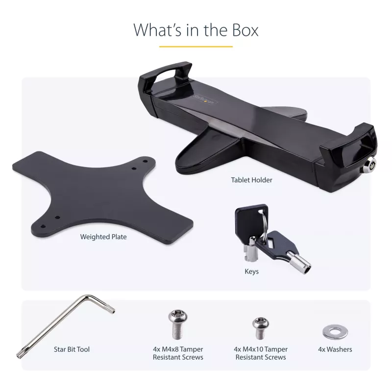 Adaptador de montaje VESA para tablets StarTech.com de 7,9 a 12,5 pulgadas – hasta 2 kg – patrón VESA 75x75/100x100 – soporte de pinza VESA universal antirrobo para tablet – soporte de tablet seguro – negro