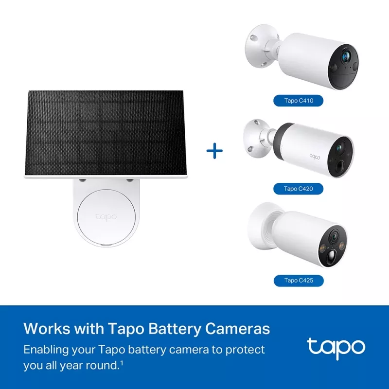 TP-Link Tapo A201 panel solar, 2,5 W, IP65, cable de 4 m, para cámaras con batería Tapo