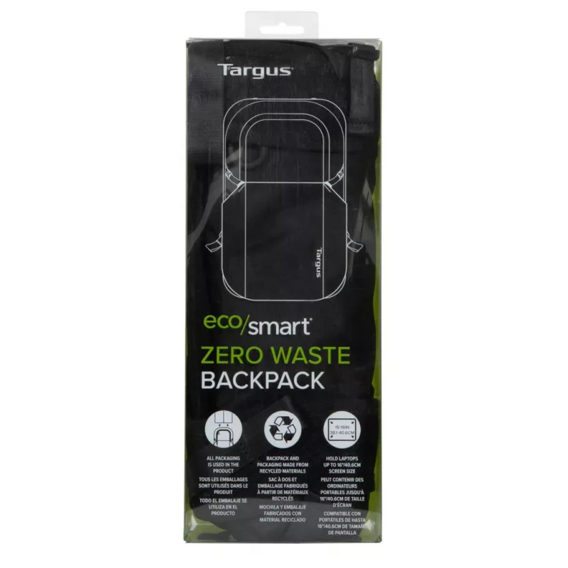 Targus TBB641GL EcoSmart Zero Waste mochila para portátil de 15–16 pulgadas, de plástico, negra