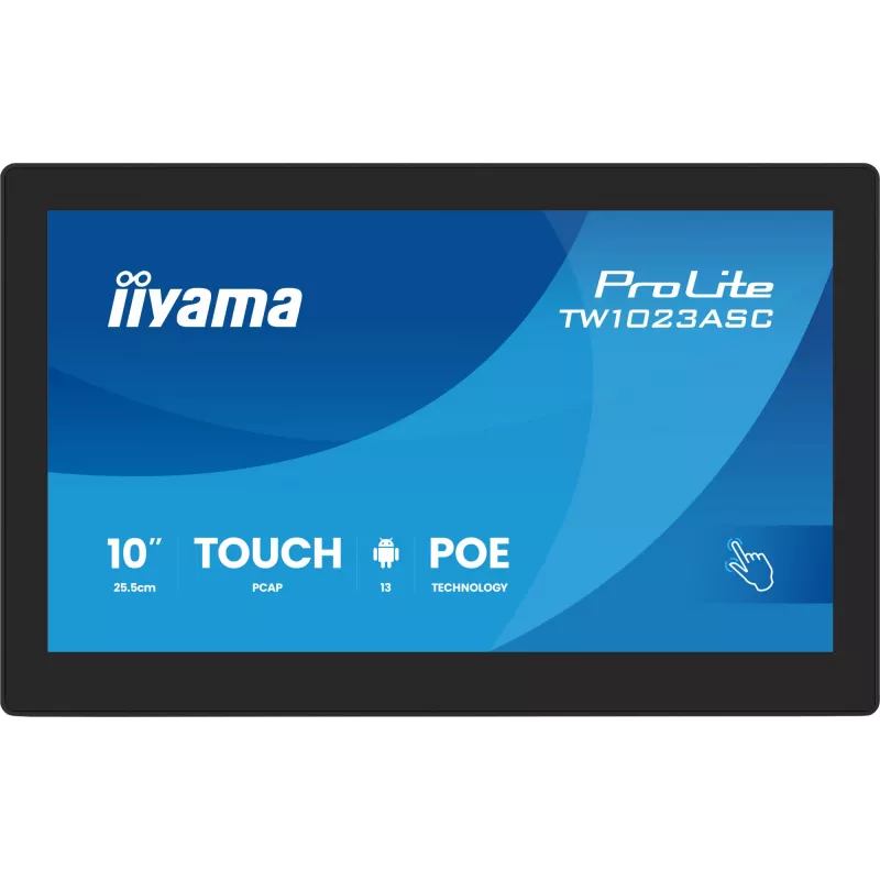 iiyama TW1023ASC-B3P pantalla de señalización diseño kiosco 25,6 cm (10,1 inch) Wi-Fi 385 cd/m² WXGA negro pantalla táctil procesador integrado Android 24/7