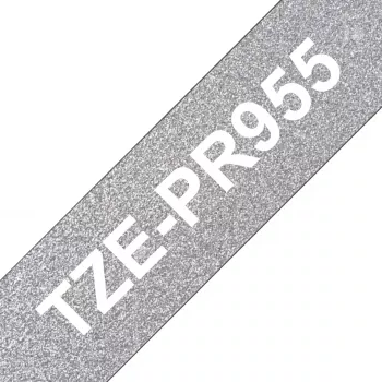 Cinta de rotular Brother TZE-PR955 blanco sobre plata