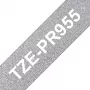 Cinta de rotular Brother TZE-PR955 blanco sobre plata