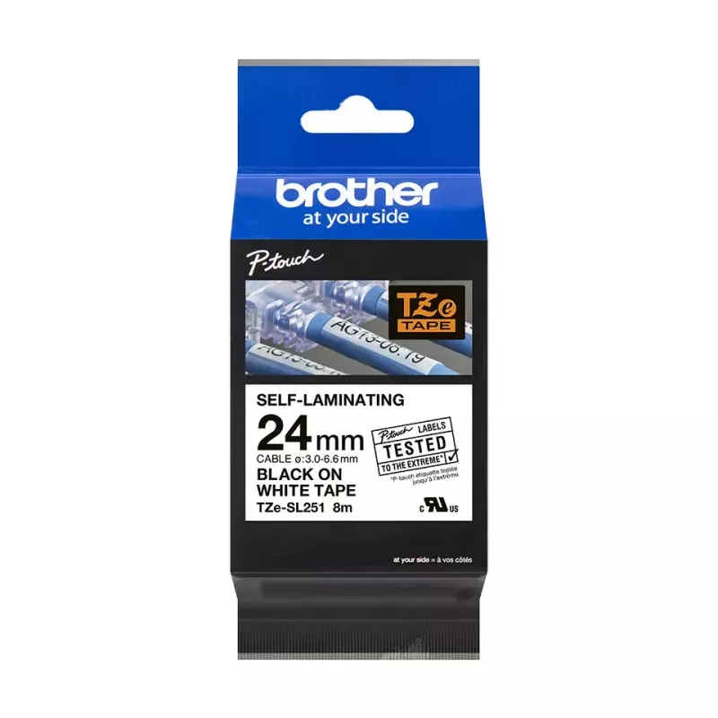 Cinta de rotular Brother TZESL251 negro sobre blanco