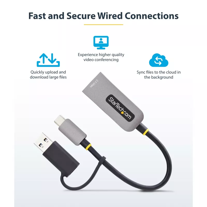 StarTech.com adaptador USB-C a Ethernet 2.5GbE con convertidor USB-A, NIC NBASE-T, USB 3.0 Type-C 2.5/1G red multivelocidad, compatible con Thunderbolt, Windows y Mac