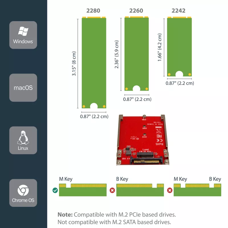 StarTech.com Adaptador host de unidad M.2 a U.2 (SFF-8639) para SSD M.2 PCIe NVMe