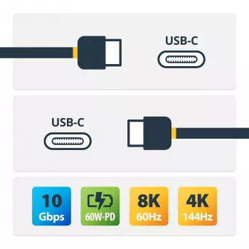 StarTech.com cable USB-C activo de 3 m (10 ft), USB 3.2 Gen 2 10 Gbit/s, cable largo de transferencia de datos USB Type-C, 60 W Power Delivery, 8K 60 Hz, modo alternativo DP 1.4 con HBR3/HDR10/MST/DSC 1.2/HDCP 2.2 – cable USB-C a USB-C