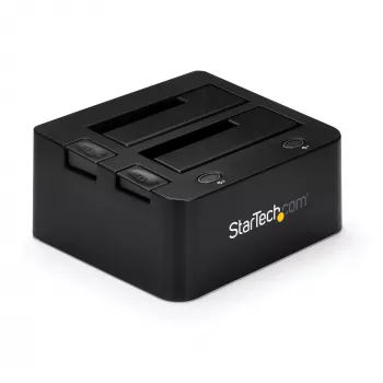 StarTech.com base de acoplamiento para discos duros USB 3.0 a SATA e IDE de doble bahía, base para discos duros USB, base de acoplamiento externa para SSD/HDD SATA I/II/III e IDE (40 pines) de 2,5/3,5 pulgadas, bahías de disco duro de intercambio en caliente, carga superior