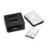 StarTech.com base de acoplamiento para discos duros USB 3.0 a SATA e IDE de doble bahía, base para discos duros USB, base de acoplamiento externa para SSD/HDD SATA I/II/III e IDE (40 pines) de 2,5/3,5 pulgadas, bahías de disco duro de intercambio en caliente, carga superior