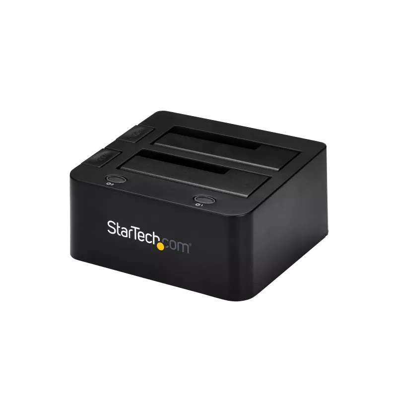 StarTech.com base de acoplamiento para discos duros USB 3.0 a SATA e IDE de doble bahía, base para discos duros USB, base de acoplamiento externa para SSD/HDD SATA I/II/III e IDE (40 pines) de 2,5/3,5 pulgadas, bahías de disco duro de intercambio en caliente, carga superior