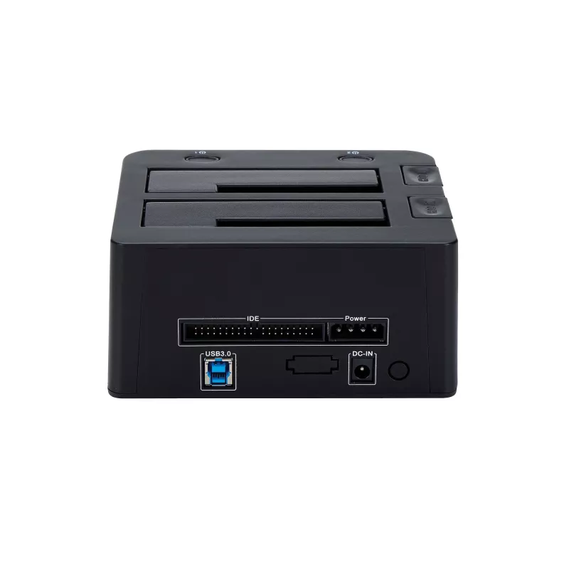 StarTech.com base de acoplamiento para discos duros USB 3.0 a SATA e IDE de doble bahía, base para discos duros USB, base de acoplamiento externa para SSD/HDD SATA I/II/III e IDE (40 pines) de 2,5/3,5 pulgadas, bahías de disco duro de intercambio en caliente, carga superior