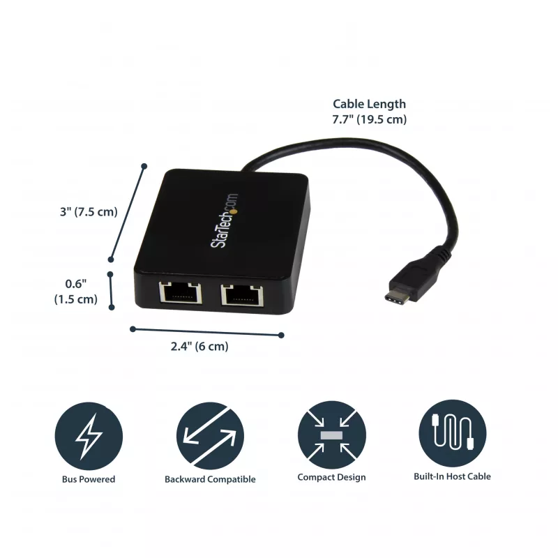StarTech.com adaptador USB-C a doble Gigabit Ethernet con conexión USB (Type-A)