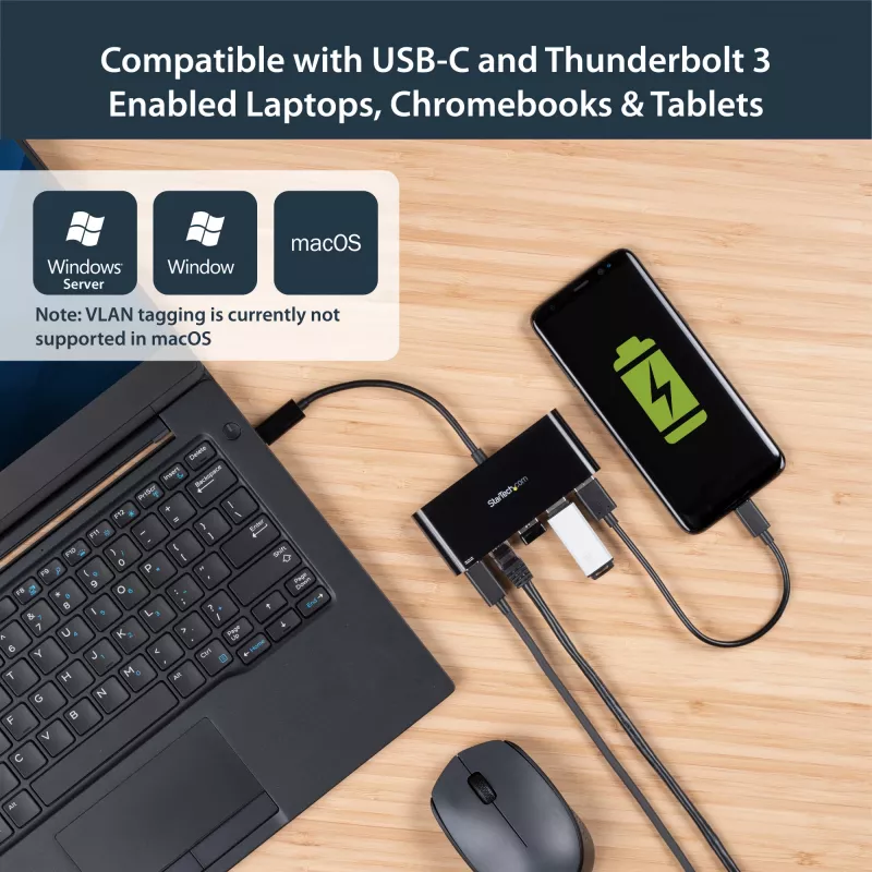 StarTech.com adaptador USB-C a Ethernet con hub USB 3.0 de 3 puertos y Power Delivery